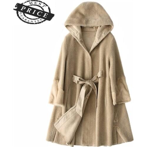 Real Sheep Shearing Fur Coat Female Natural Wool Jackets Women Autumn Winter Long Warm Clothes Mink Fur Cuff 2021 LWL13aa