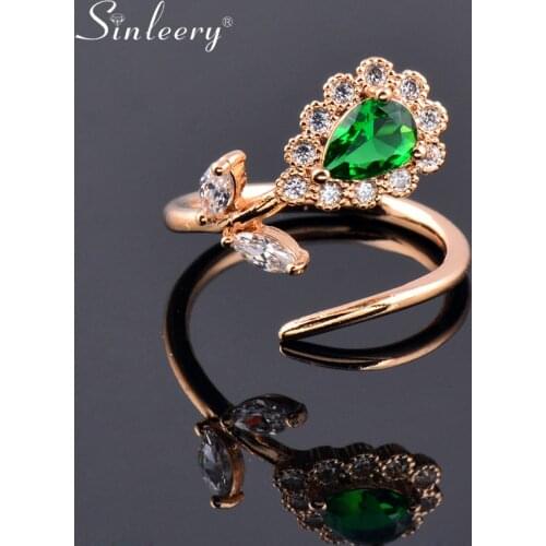 SINLEERY Shiny Sunflower Adjustable Wedding Rings For Women Yellow Gold Color Red Purple Green Blue Cubic Zirconia JZ081 SSB
