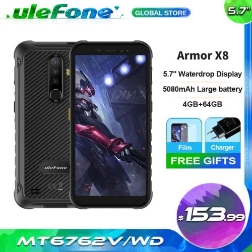 Ulefone Armor X8 Android10 5.7-inch Cell Phone 4GB RAM + 64GB ROM Octa-core NFC Mobile Phone 4G Waterproof Rugged Смартфоны