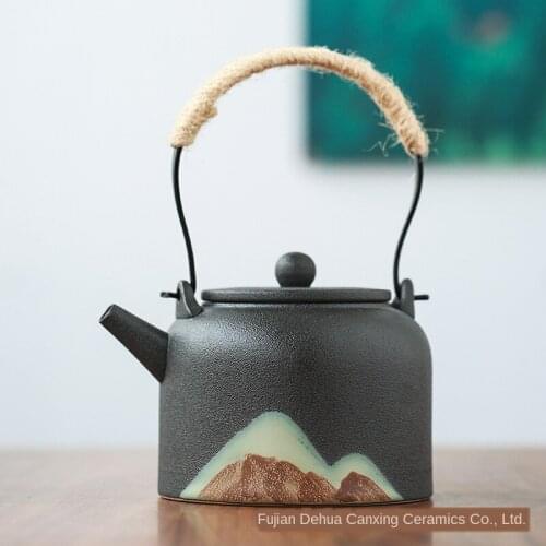 Modern Minimalist Japanese Style Tea Pot Taiwan Black Pottery Loop-handled Teapot Ceramic Tea Pot Chrysanthemum Tea Teapot