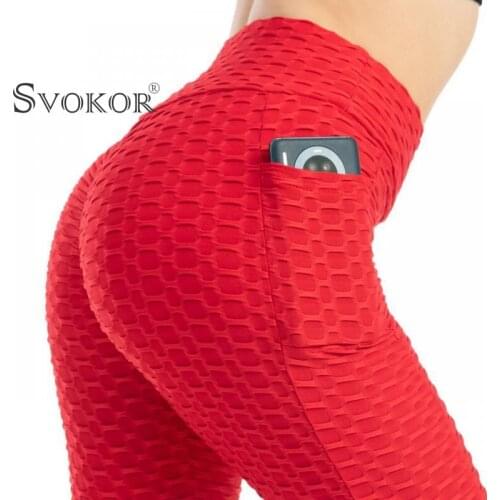 SVOKOR Sexy Leggings Womens Fitness with Pocket Leggins Jacquard Push Up High Waist Pants Gym Workout Yoga Running Sportswear