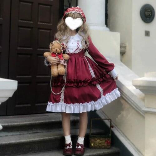 Sweet Lolita Tea Party Japanese Style Girl Long sleeve Lolita Dress Bowknot Carousel lolita cosplay dress Maid Costume dress