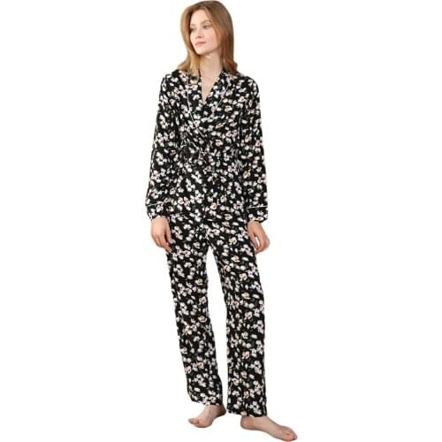 Spring / Autumn Girls Pajamas Set Ladies Pajamas Suit Long-sleeve Trousers Simple Loungewear Women Loose Nightwear Homewear Suit