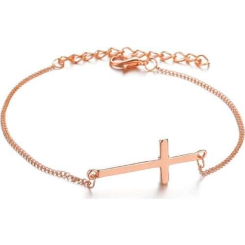 WWLB Crucifix Jesus Christian Women Men Horizontal Sideways Cross Alloy Bracelets Steel Bracelet Bridesmaids Gifts