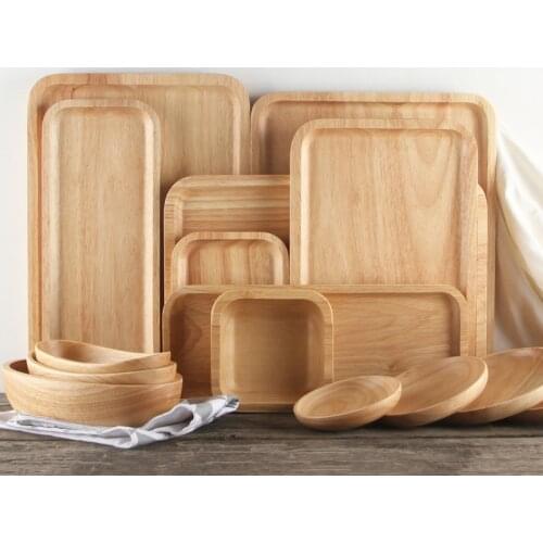 Retro Japanese Tableware Salad Bowl Household Oak Solid Wood Tray Simple Tea Tray Barbecue Cake Tray Wholesale