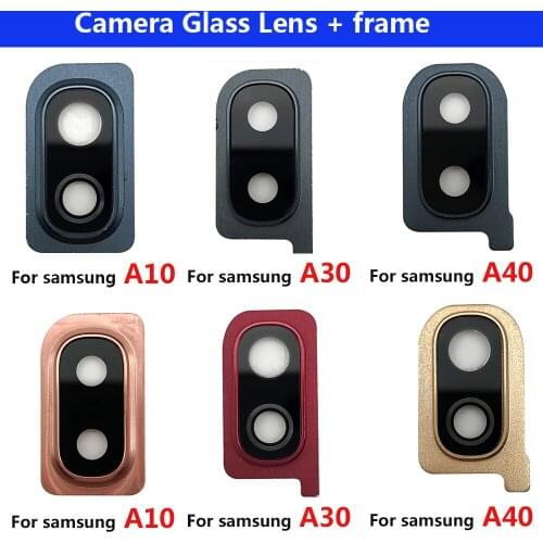 For Samsung Galaxy A10 A30 A40 Rear Back Camera Glass Lens Housing Back Cover With Metal Frame Holder Replacemen