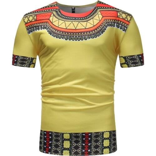 Yellow African Dashiki Print T Shirt Men 2020 Brand Slim Fit Short Sleeve African Clothes Men Streetwear Casual Tee Shirt Homme