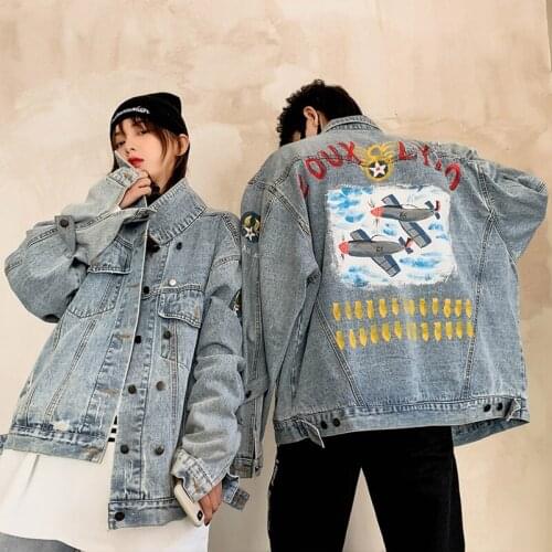 2021 Fashion Spring Clothes The New Graffiti Printing Hand Painted Loose Wild Denim Jacket Free Shipping