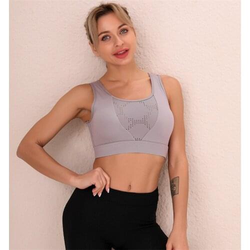 Nessaj Women Hollow Bras High Impact Fitness Bras Shockproof Sports Underwear Wireless Gathered Bras Outdoor Exercise Underwear