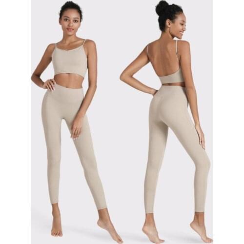 UA_ROCK Summer Women Gym Yoga Workout Sets Sexy Big U Back Yoga Vest With Chest pad + High Waist Yoga Pant 2 Pcs Fitness Suits