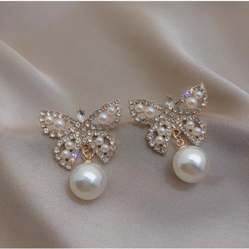 2021 New Trendy Zirconia Butterfly Stud Earrings For Women Elegant Pearl Accessories Wedding Earrings Party Jewelry brincos