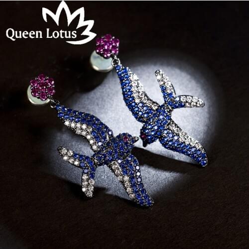 Queen Lotus Crystal Swallow Drop Earrings for Women Jewelry 2018 Fashion Cubic Zircon Earrings Ladies Korean Dangle Earrings hot