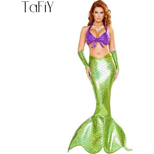 TaFiY Halloween Costumes Fantasia Mermaid Tail Green Costume Princess Cosplay Mermaid Costume Party Sexy Women Fancy Skirt M LXL