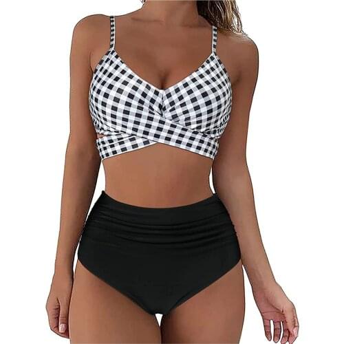 Women Swimsuit 2 Pieces High Waisted Womens Shorts Separate Womens Swimwear Gradient Bikini Push Up Relleno Parte De Arriba