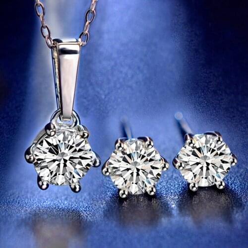 ZHIXI Real Moissanite Diamond Set Include Pendant Necklace Stud Earring IJ Or D Color 925 Silver Fine Jewelry for Women T10006