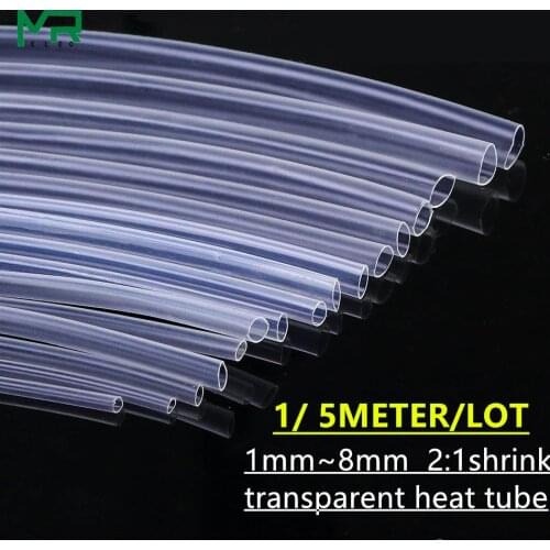 1/ 5METER/LOT 2:1 transparent heat shrink tube 1mm~8mm Polyolefin Wire Cable Electronic component Insulated Sleeving