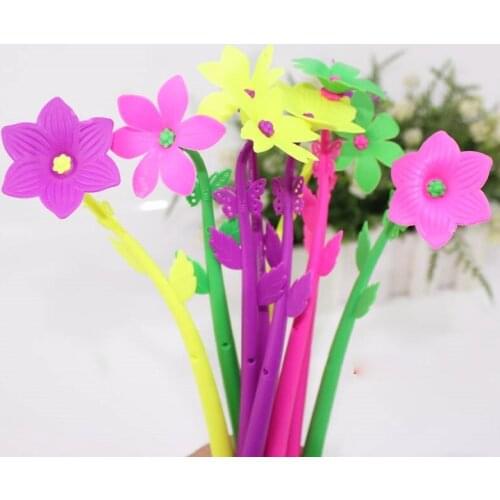 1 PC Simulation Plant Flower Oil Pen Creative Office Stationery Flowers and Cute Soft Silicone Ballpoint Pen Pens for School