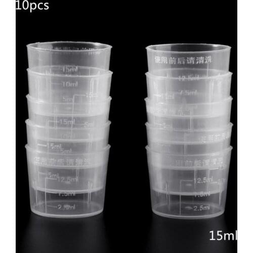10Pcs 15ml Clear Plastic Measuring Cup Graduated Measure Beaker Measuring Medicine Cups For Lab