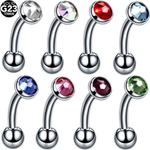 10pcs/lot Titanium Eyebrow Curved Piercing Crystal Gem Daith Earrings Piercing Sexy Vagina Genital Piercing Body Jewelry lot 14G