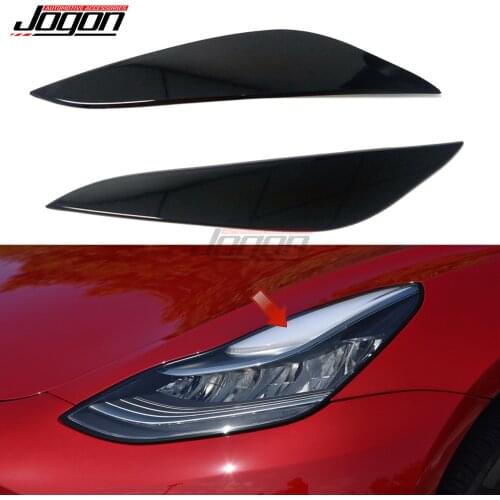 2pcs ABS For Tesla Model 3 2017-2020 Car Front Headlight Head Light Lamp Eyelid Eyebrow Splitter Cover Trim Molding Accessories