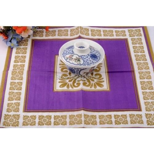 3 packs 60pcs gold purple Pattern Wedding napkins bride and groom Color Napkin Paper 60% Virgin Wood napkin free shipping