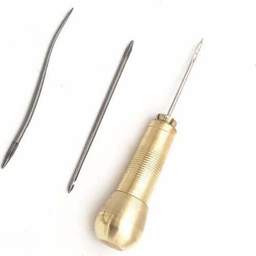 4pcs/set DIY Copper Handle Awl Shoes Repair Tool Leather Canvas Shoe Repair Tool Punch Sewing Kit Needles Stitcher Crochet Line