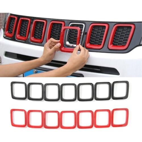 5 sets Car Head Grill Protective Trim Stickers Car Front Grill Protect Frame Cover Molding Kit for JEEP Compass 2017~2020