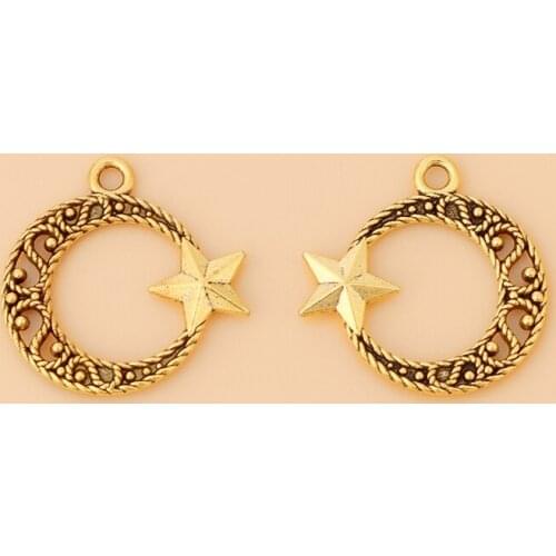 50pcs/Lot Antique Gold Crescent Moon & Star Charms Pendants for Jewelry Making Accessories