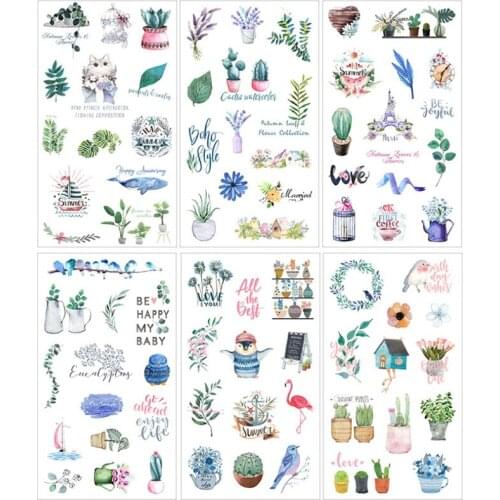 6 Sheets Kawaii Cat Flower Plant Sticker Adhesive Craft Stick Label Notebook Computer Phone Scrapbooking Decoration Stationery