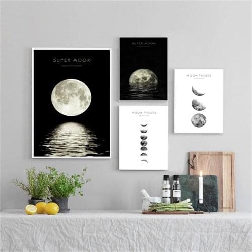 Abstract Minimalism Black and White Canvas Art Wall Moon Water Reflection Decor Posters Nordic Pictures Modern Painting