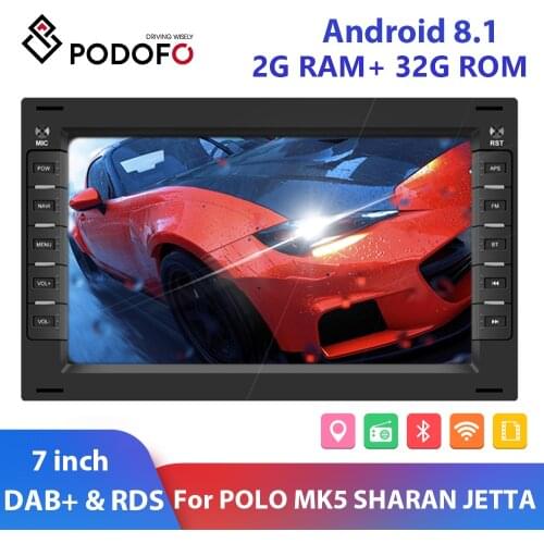 Podofo 2 din Android 8.1 Car Radio 7" GPS OBD+ Multimedia Player For VW GOLF POLO TRANSPORTER Passat BORA MK5 SHARAN JETTA
