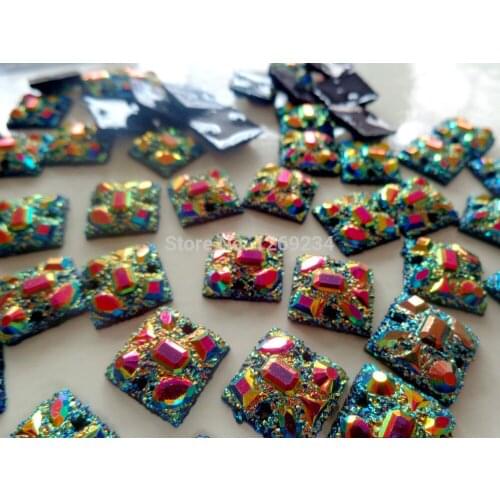 Free shipping square 120pcs 14*14mm multi-colored sew on crystal rhinestone flatback strass loose beads accessory gemstone