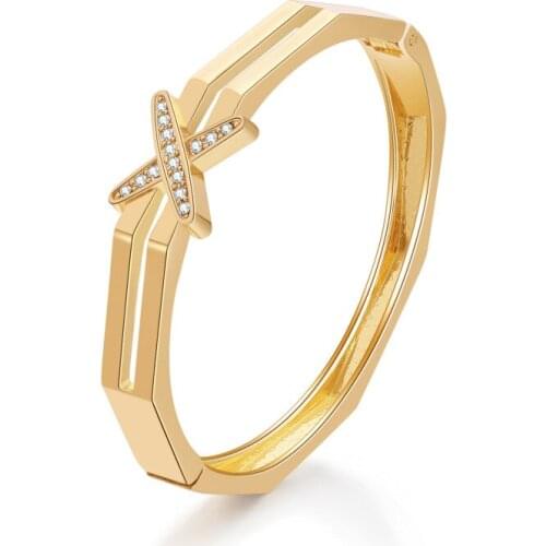 ORNAPEADIA Bracelet for Women Letter X Diamond-studded Luxury Creative Jewelry Polygonal Metal Alloy High-end Female Bangles