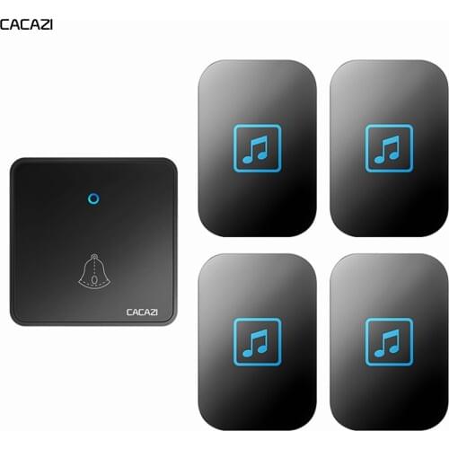 CACAZI Home Wireless Doorbell Waterproof 300M Remote 60 Ring CR2032 Battery 1 Transmitter 4 Receiver US EU UK Plug 0-110DB Chime