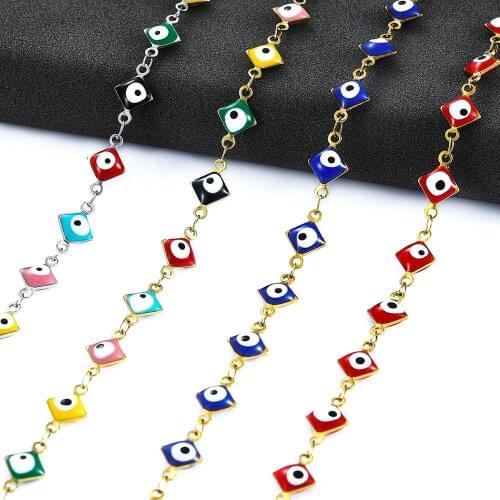 Width 6MM Stainless steel Gold Necklace Evil Eye Lucky Eye Bead Charms Women Chain Jewelry Fashion Available Bracelet