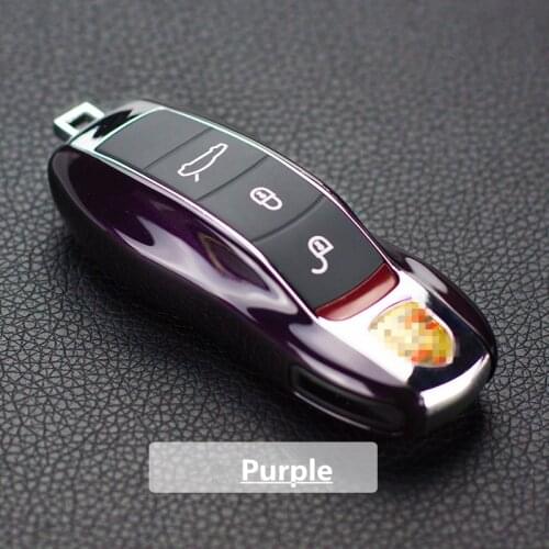 Purple FOB Remote Key Case Key Cover Modified Key Shell Replace for Porsche Cayenne Macan 911 Carrera Boxster Cayman Panamera