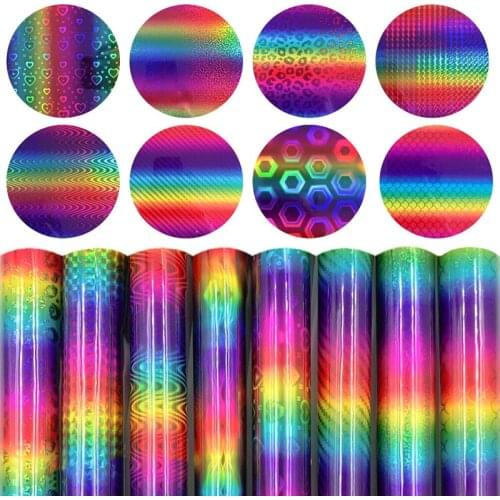 Holographic Rainbow Self Adhesive Vinyl Roll For Decal Stickers Clothing T-Shirt Decor Film Easy To Cut Decorative