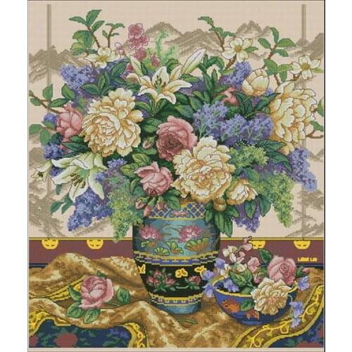 COTTON Top Quality Lovely Counted Cross Stitch Kit Oriental Splendor Splendour Flower Flowers in vase dim 35163