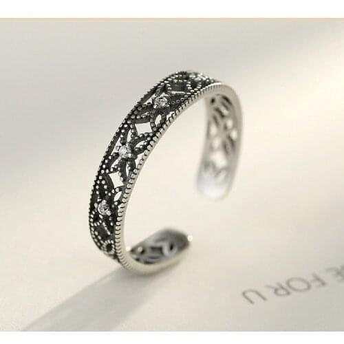 S925 Sterling Silver Ring Hollow Carved Charm Boutique Fashion Jewelry Female Accessories