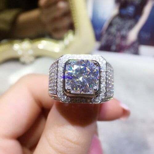 Genuine 925 Sterling Silver Real VVS1 2 Carats Diamond Ring Jewelry Men Bague Bizuteria Hip Hop Rock 925 Jewelry Diamond Rings