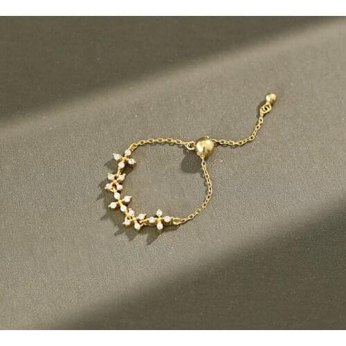 J-Korea 100% Pure 925 Sterling Silver Rings for Women Zircon Flower Chain Ring Female Jewelry Party Wedding Gifts