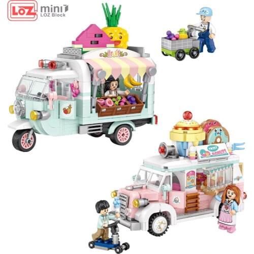 LOZ Blocks Food Car Building Bricks Drink Shop Model Hamburger Store Toys For Children juguetes Food Truck Girls Gifts 1737-1738