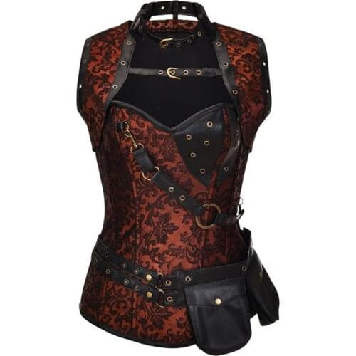 Brown Steel Boned Vintage Corset Top Steampunk Clothing Women Corselet Sexy Corsets And Bustiers Plus Size Burlesque Costume