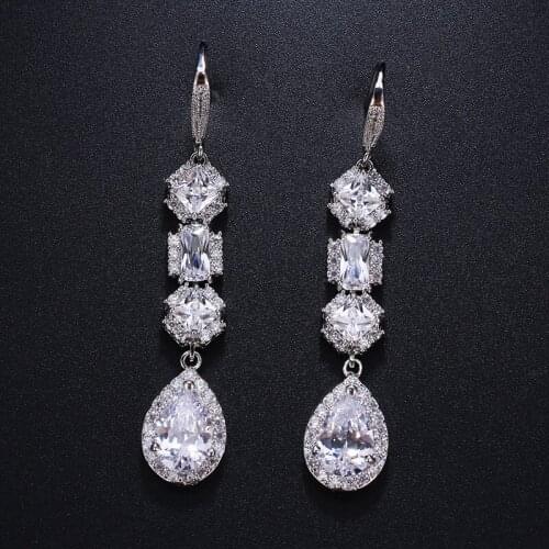 KSRA New Shiny Water Drop CZ Leaf Hook Dangle Earrings For Women Unusual Souvenir Anniversary Romantic Wedding Bridal Jewelry