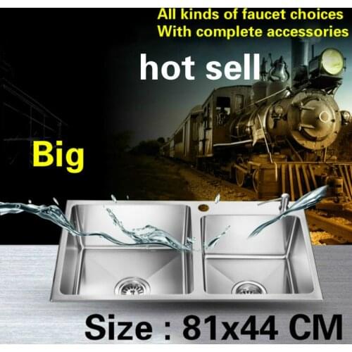 Free shipping Hot sell handmade food-grade 304 stainless steel standard Kitchen sink double groove durable thickening 81x44 CM