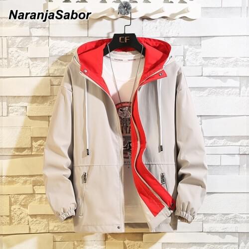 NaranjaSabor New Spring Autumn Mens Thin Jacket Solid Color Plus Size Jacket Boys Fashion Coats Male Casual Hooded Jackets N688