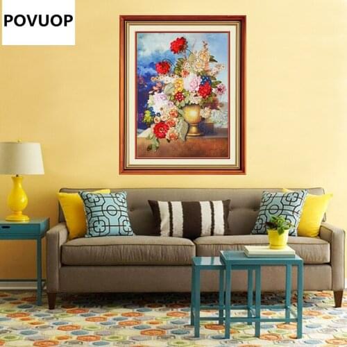 POVUOP Ribbon embroidery 3D printing ribbon embroidery Room Restaurant plant flower paintings drunk breeze 50X80cm