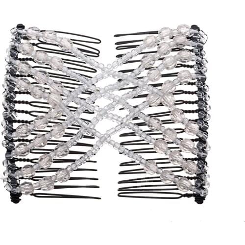 Lovef Beaded Double Combs Easy-Stretch Double Clips Hair Styling Accessories for Women Girls Hair Beauty