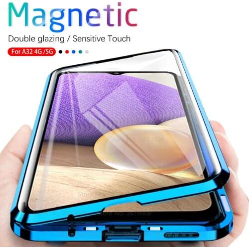 360° Magnetic Flip Case For Samsung Galaxy A32 4G 5G A 32 32A samsungA32 6.4'' 6.5'' Double-Sided Glass Metal Bumper Phone Cover