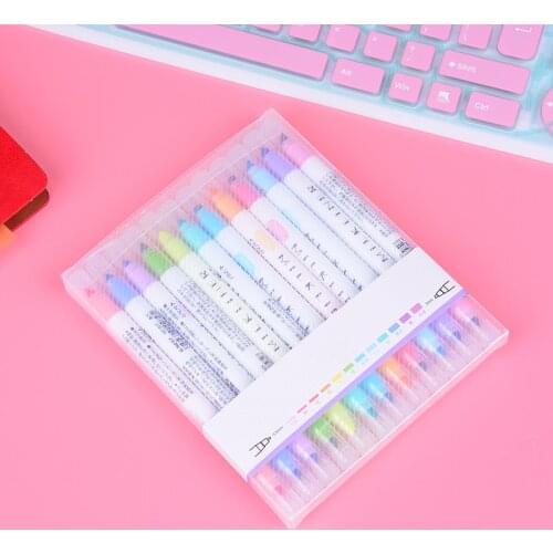 12 Pcs Art Marker Pens Students Use 12-color Double-head Highlighter Pen Account Diary Decoration Pastel Colors Marker Note Pens